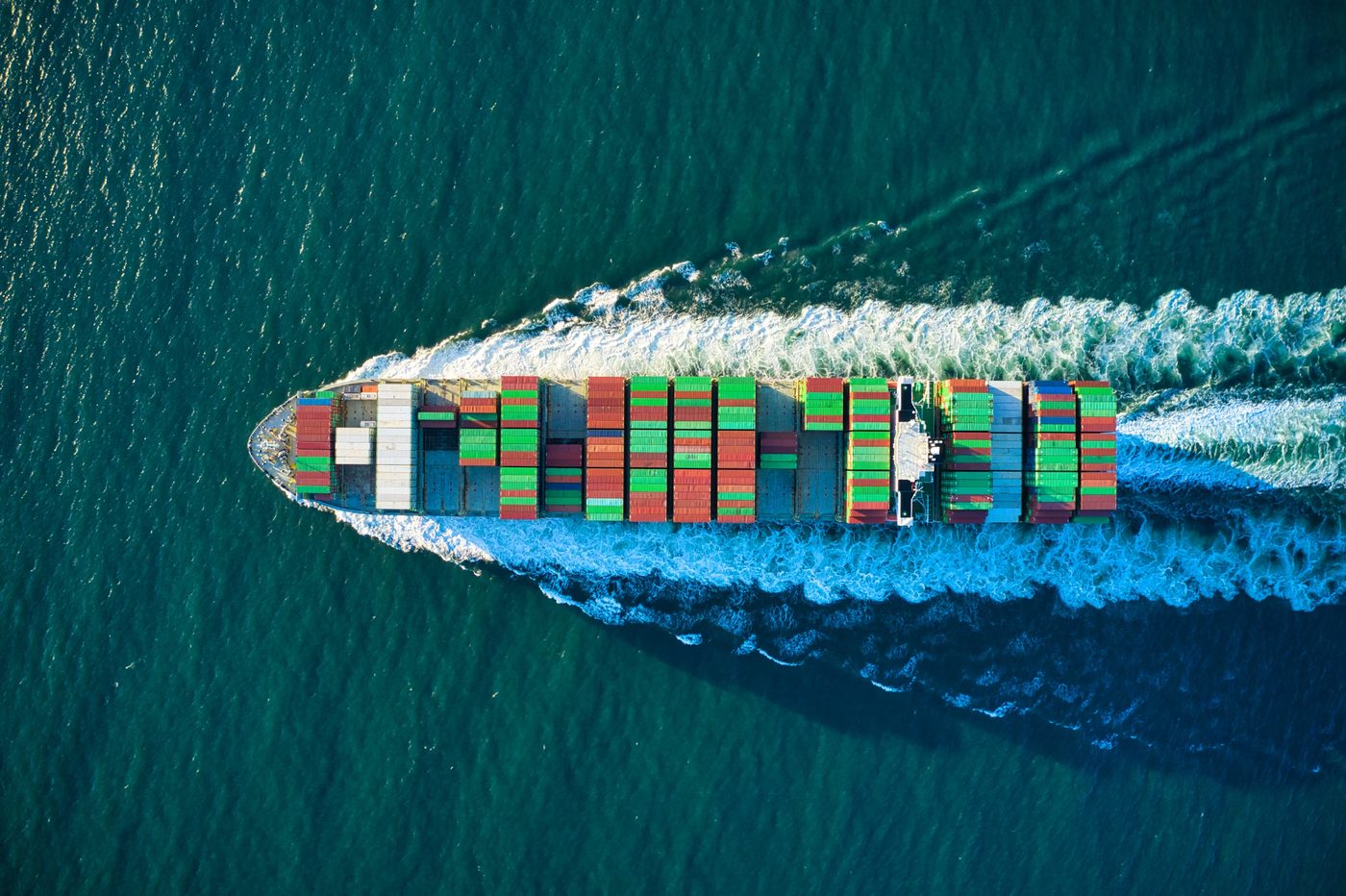 Container vessel sailing at sea