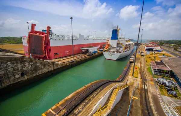Panama Canal maritime route with vessels